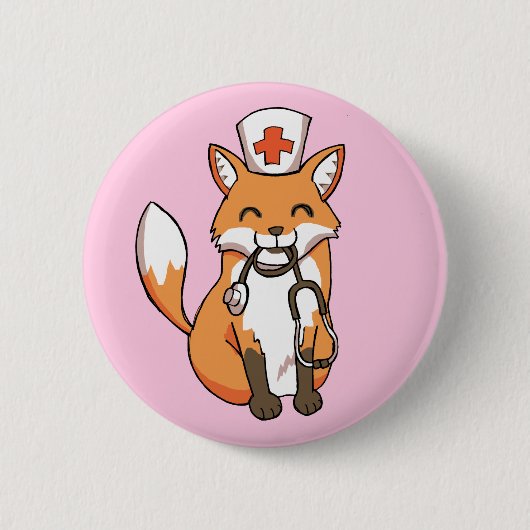 Krankenschwester Doctor Fox Zeichne Niedliches ros Button (Vorderseite)