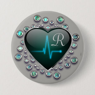 Krankenschwester EKG-Linie Herz Juwel grau blau sc Button