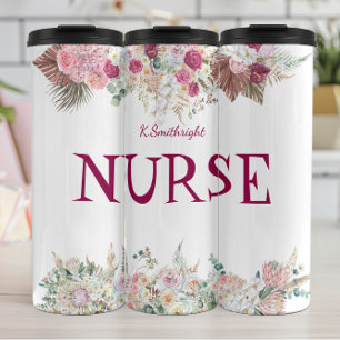 Krankenschwester Floral Eleganz Wasserfarbenränder Thermosbecher