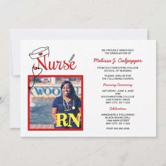 Krankenschwester-Foto-Abschluss, der Feier/Rot Einladung (Vorderseite)