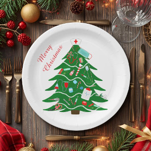 Krankenschwester Frohe Weihnachten Baum Pappteller
