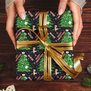 Krankenschwester Frohe Weihnachten Baum Rentiere K Geschenkpapier