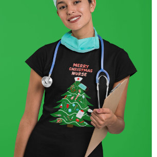 Krankenschwester Frohe Weihnachten Baum T-Shirt