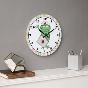 Krankenschwester-Frosch-Cartoon-Uhr Große Wanduhr
