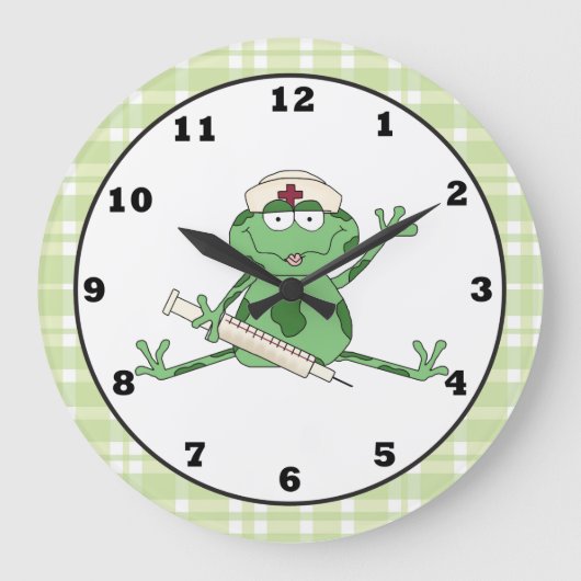 Krankenschwester-Froschuhr Große Wanduhr (Vorderseite)