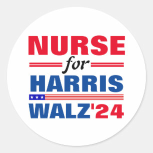 Krankenschwester für Harris Walz Red Blue Runder Aufkleber