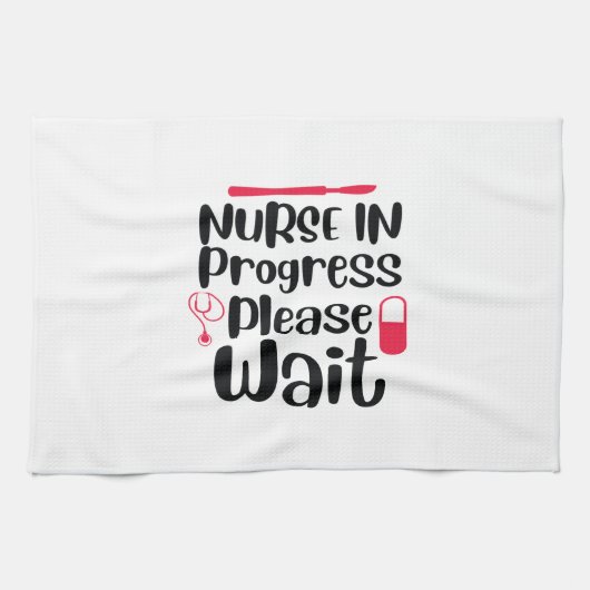 Krankenschwester Geschenke im Gange Bitte warten Geschirrtuch (Horizontal)