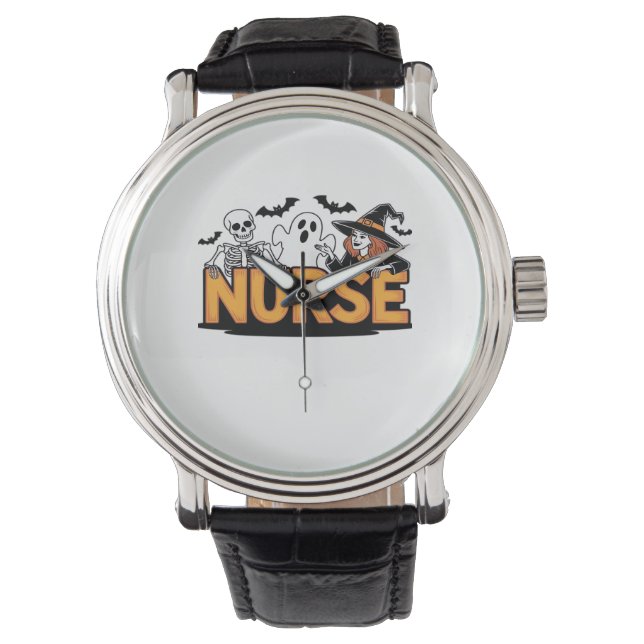 Krankenschwester - Halloween - mit Geist, Hexe und Armbanduhr (Vorderseite)