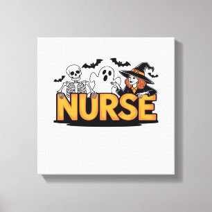 Krankenschwester - Halloween - mit Geist, Hexe und Leinwanddruck