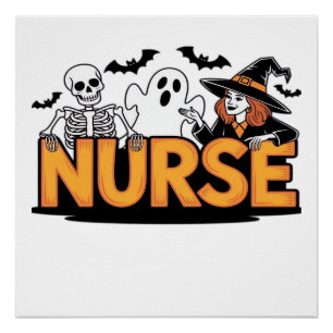 Krankenschwester - Halloween - mit Geist, Hexe und Poster