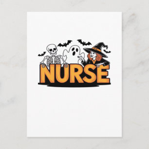 Krankenschwester - Halloween - mit Geist, Hexe und Postkarte