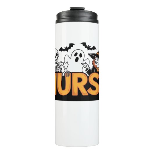 Krankenschwester - Halloween - mit Geist, Hexe und Thermosbecher (Vorderseite)