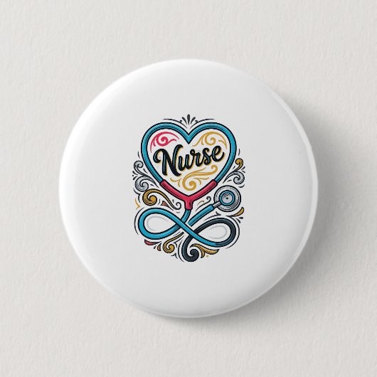 Krankenschwester Herz Stethoskop Vintage Gravur De Button (Vorderseite)