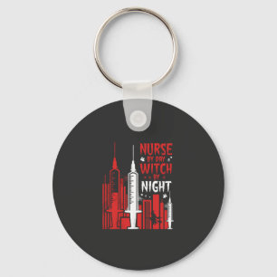 Krankenschwester-Hexen-Halloween-Skyline-Design_1 Schlüsselanhänger