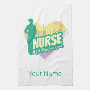Krankenschwester im Vintage-Design mit Herzschlag- Geschirrtuch