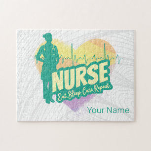 Krankenschwester im Vintage-Design mit Herzschlag- Puzzle