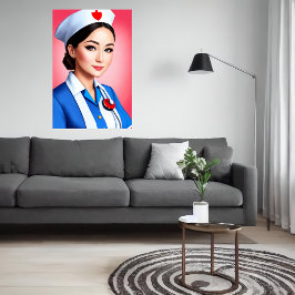 Krankenschwester in weißblauer Uniform | AI Art Po Poster