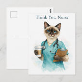 Krankenschwester Katze mit Kaffee mit Text Dankesc Postkarte (Vorne/Hinten)
