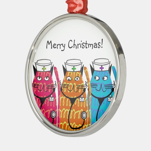 Krankenschwester-Katzen Silbernes Ornament (Links)