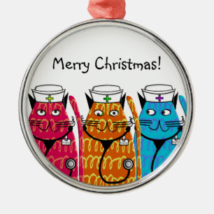 Krankenschwester-Katzen Silbernes Ornament