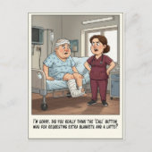 Krankenschwester konfrontiert Krankenhauspatienten Postkarte (Vorderseite)