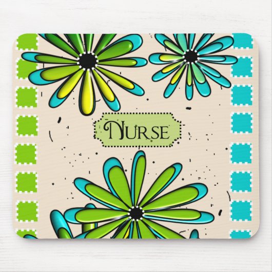 Krankenschwester-künstlerisches Mit Blumengrünes Mousepad (Vorne)