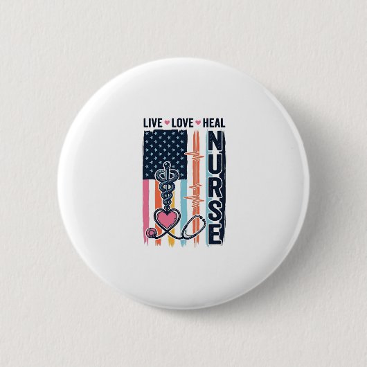 Krankenschwester Lebe Liebe Heile Patriotisches Vi Button (Vorderseite)