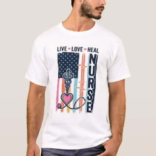 Krankenschwester Lebe Liebe Heile Patriotisches Vi T-Shirt
