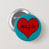 Krankenschwester Leben - Rotes EKG-Herz auf hellbl Button (Vorne & Hinten)