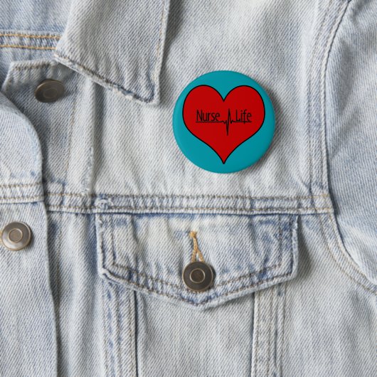 Krankenschwester Leben - Rotes EKG-Herz auf hellbl Button (Beispiel)