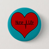 Krankenschwester-Leben - rotes EKG Herz auf hellem Button (Vorderseite)