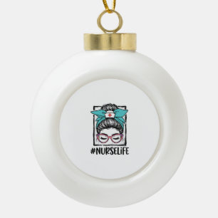 Krankenschwester Leben Unordentliche Bun-Rainbow-B Keramik Kugel-Ornament