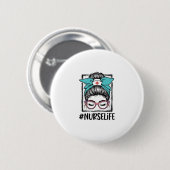 Krankenschwester-Leben-Unordentliche-Bun-Regenboge Button (Vorne & Hinten)
