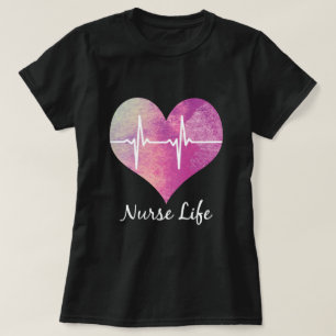 Krankenschwester Leben - Wasserfarben Herz EKG T-Shirt