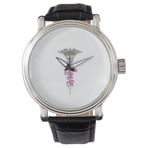 Krankenschwester Liebe Caduceus Floral Medizinisch Armbanduhr