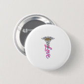 Krankenschwester Liebe Caduceus Florales Medizinis Button (Vorne & Hinten)