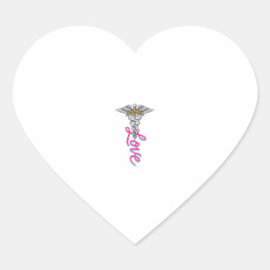 Krankenschwester Liebe Caduceus Florales Medizinis Herz-Aufkleber