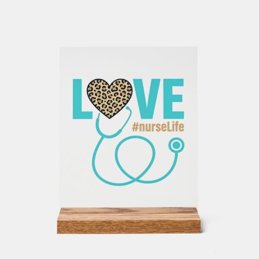 Krankenschwester Liebe Leopard Stethoskop Vektor D Acrylschild (Vorderseite)