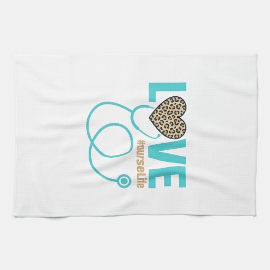 Krankenschwester Liebe Leopard Stethoskop Vektor D Geschirrtuch (Horizontal)