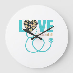 Krankenschwester Liebe Leopard Stethoskop Vektor D Große Wanduhr