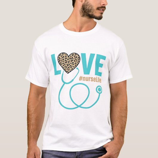 Krankenschwester Liebe Leopard Stethoskop Vektor D T-Shirt (Vorderseite)