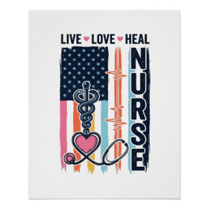 Krankenschwester Live Liebe Heilen Patriotisch Ret Poster