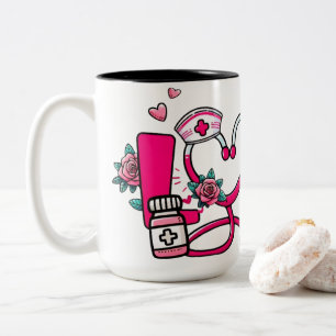 Krankenschwester Love Pink Blumen Stethoskop Mediz Zweifarbige Tasse