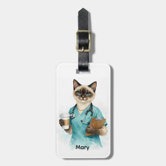 Krankenschwester mit einer Tasse Kaffee Gepäckanhänger (Vorderseite vertikal)