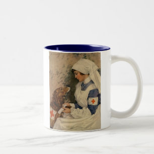 Krankenschwester mit Golden Retriever 1917 WW1 Vin Zweifarbige Tasse