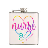 "Krankenschwester" mit Herz-Shaped Stethoscope Flachmann (Vorderseite)