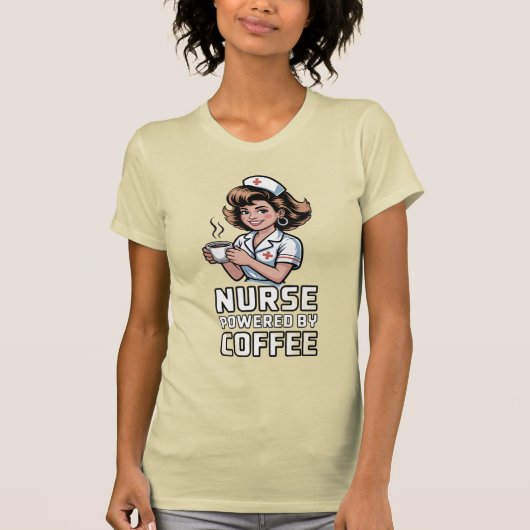 Krankenschwester mit Kaffee angetriebenes T-Shirt (Vorderseite)