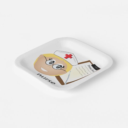 Krankenschwester mit medizinischer Zwischenablage Pappteller (Gewinkelt)