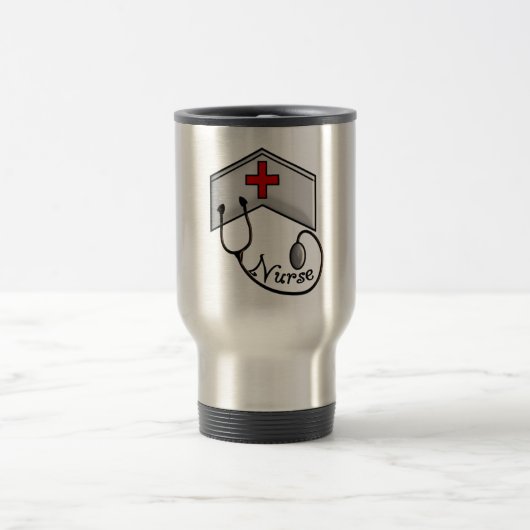 Krankenschwester mit PRÄGEARTIGER KAPPE u. Reisebecher (Mittel)