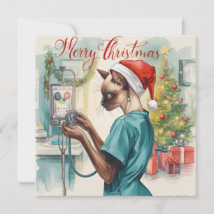 Krankenschwester mit Weihnachtsbaum im Krankenhaus Feiertagskarte